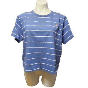 Aldi Gear logo striped crop top‎ t-shirt blue white large